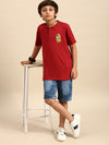 Kids - Boys Printed Half Sleeve T-Shirt Maroon