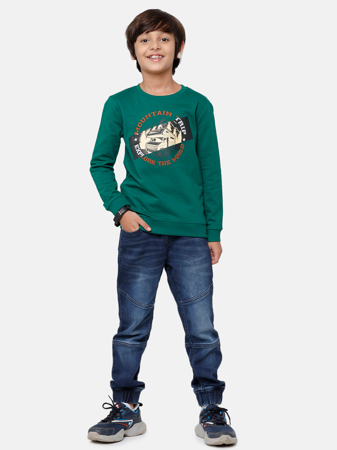 Kids - Boys Printed Sweatshirt Bottle green
