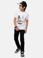 Kids - Boys Printed Half Sleeve T-Shirt White