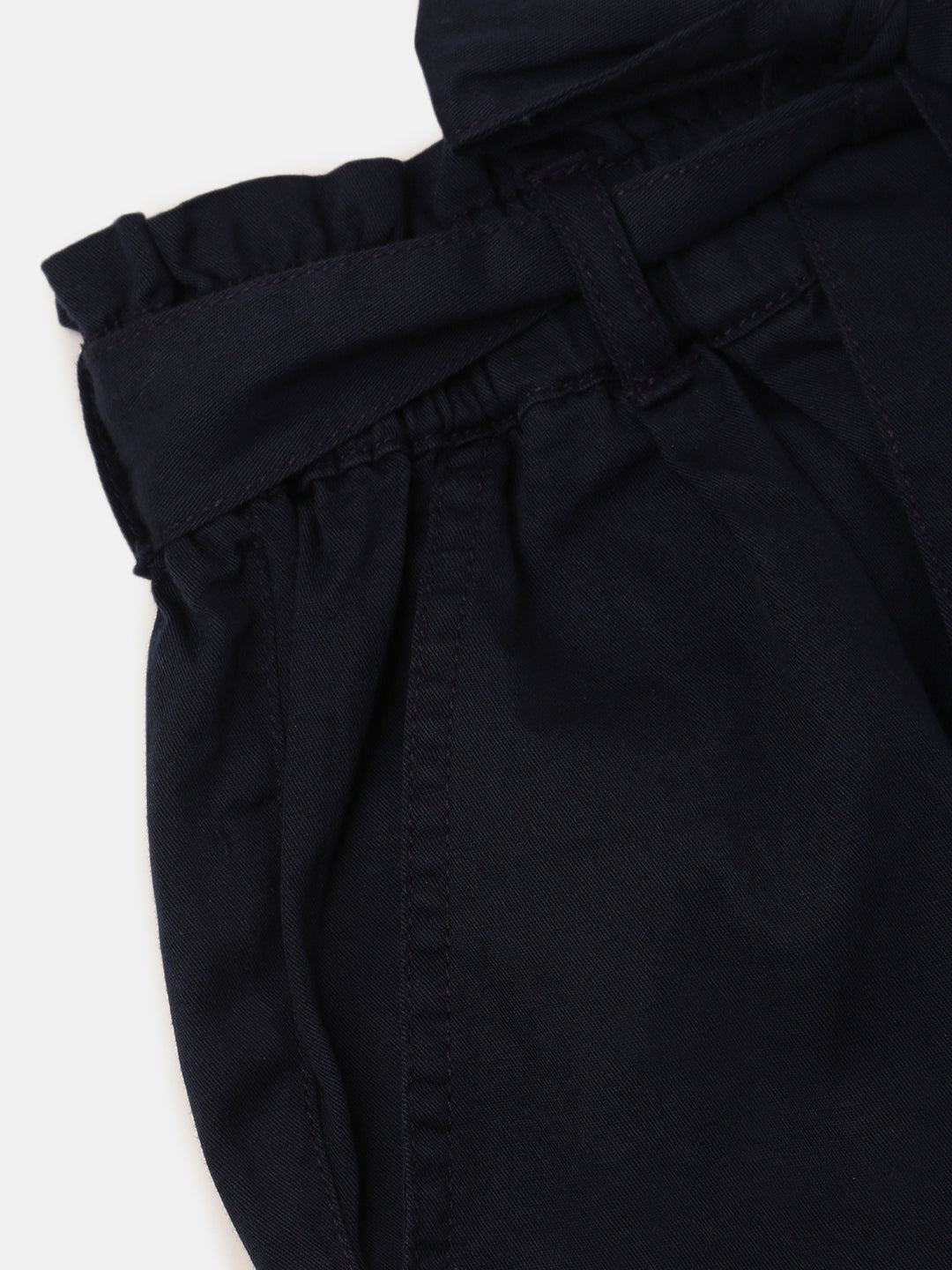 PIPIN Girls Paper Bag Pant Solid Cotton Navy Blue - De Moza