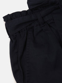 PIPIN Girls Paper Bag Pant Solid Cotton Navy Blue - De Moza