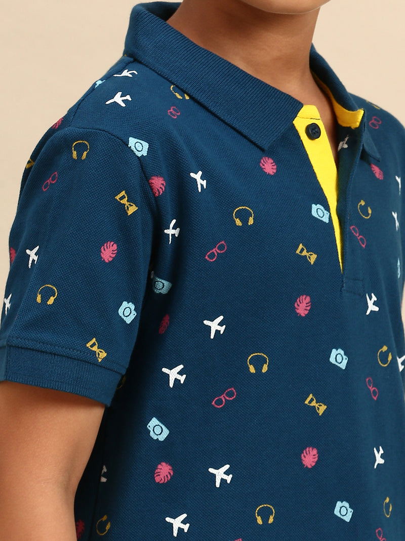Kids - Boys Printed Half Sleeve T-Shirt Dark Blue