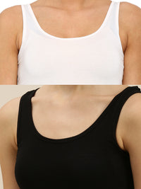 Pack of 2 De Moza Ladies Razor Back Top Black & White