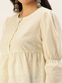 De Moza Women Sciffly Top Embroidery Cotton Offwhite - De Moza