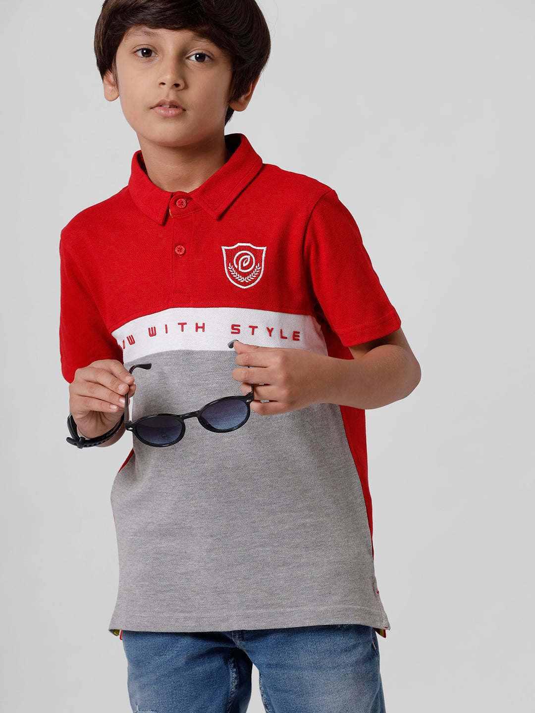 PIPIN Boys Polo T-Shirt Placement Print Cotton Red - De Moza