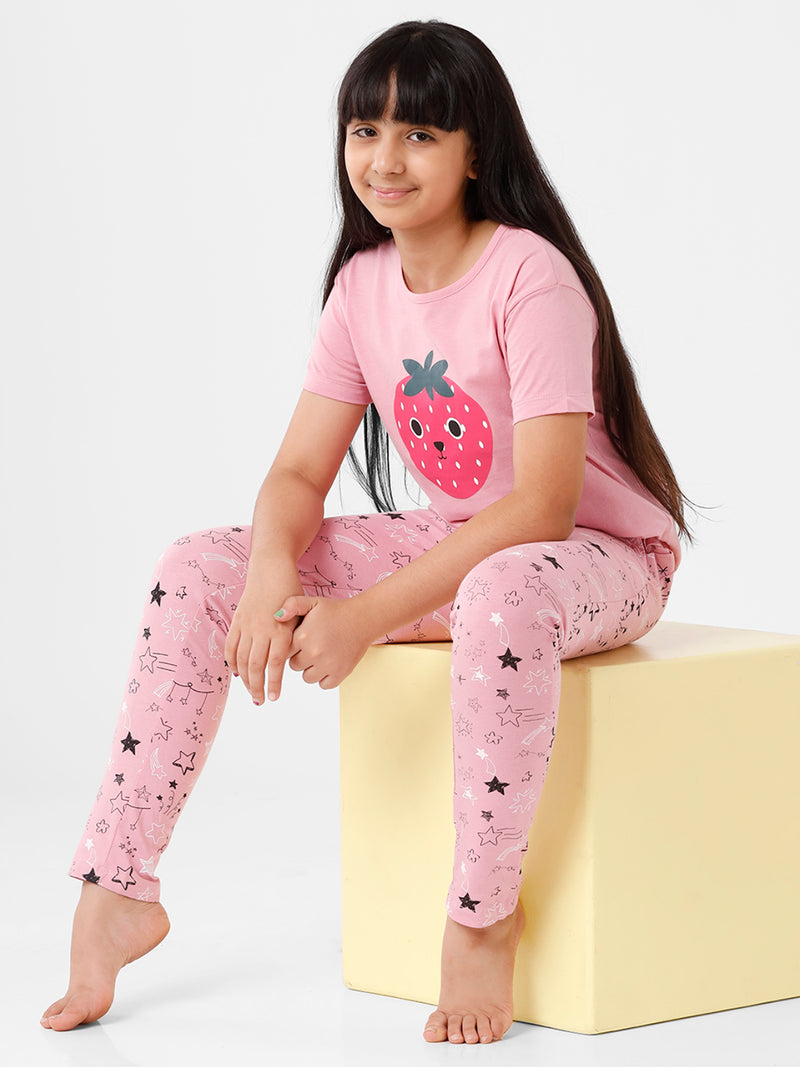 Kids – Girls Printed Pyjama Set Pink Nectar