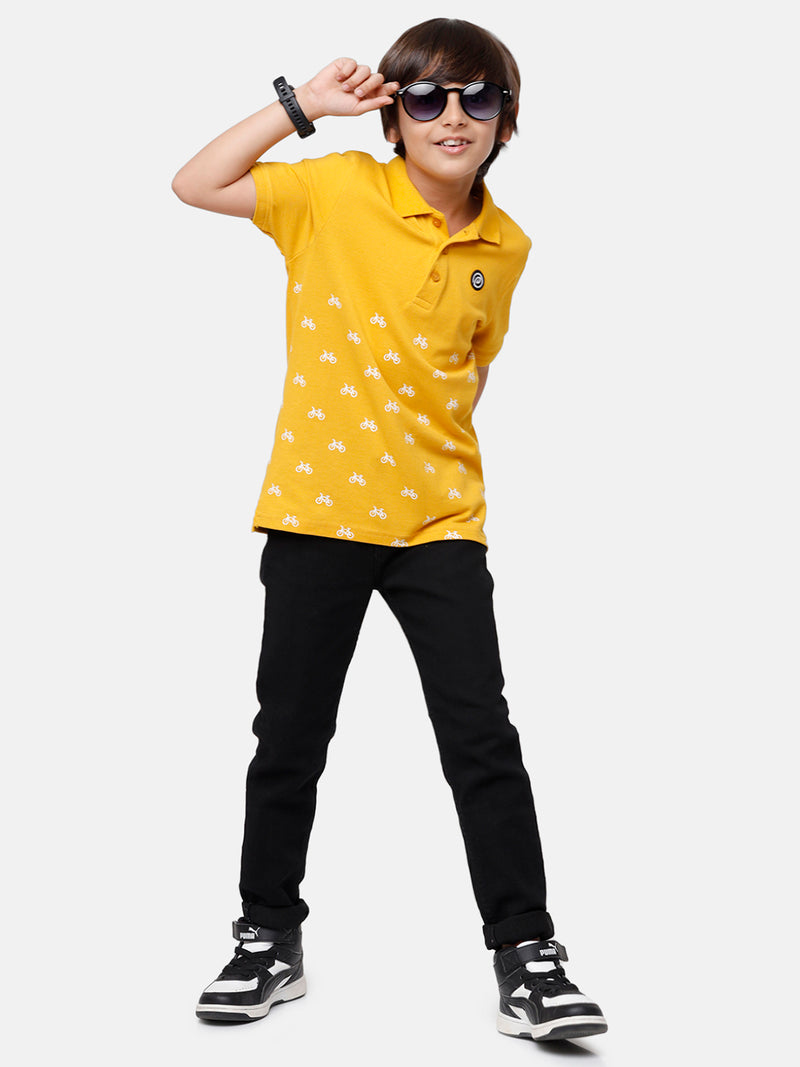 Kids - Boys Printed Half Sleeve T-Shirt Spicy Mustard