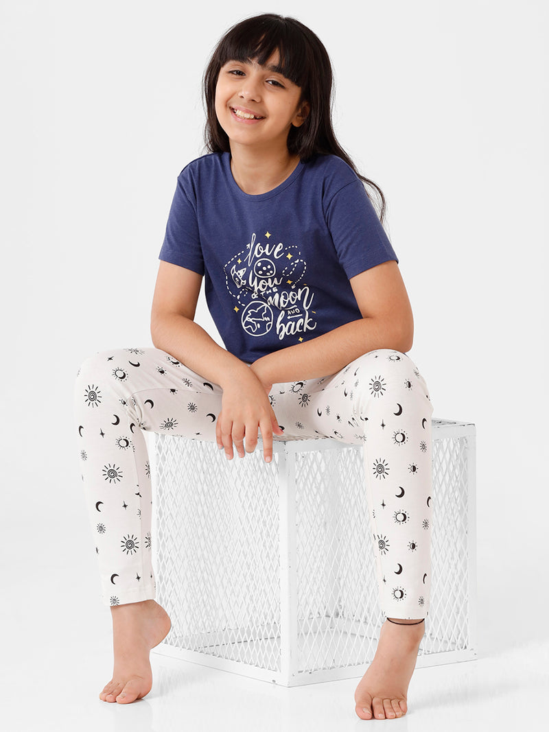 Kids – Girls Printed Pyjama Set Navy Melange