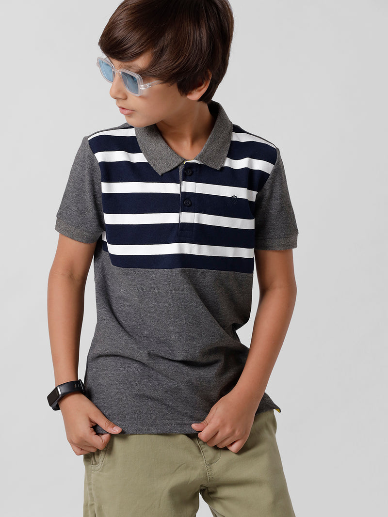 Kids - Boys Printed Half Sleeve T-Shirt Anthra Melange