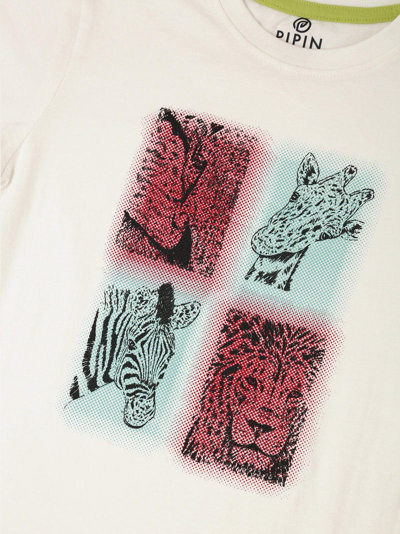 PIPIN Boys Printed T-shirt Offwhite