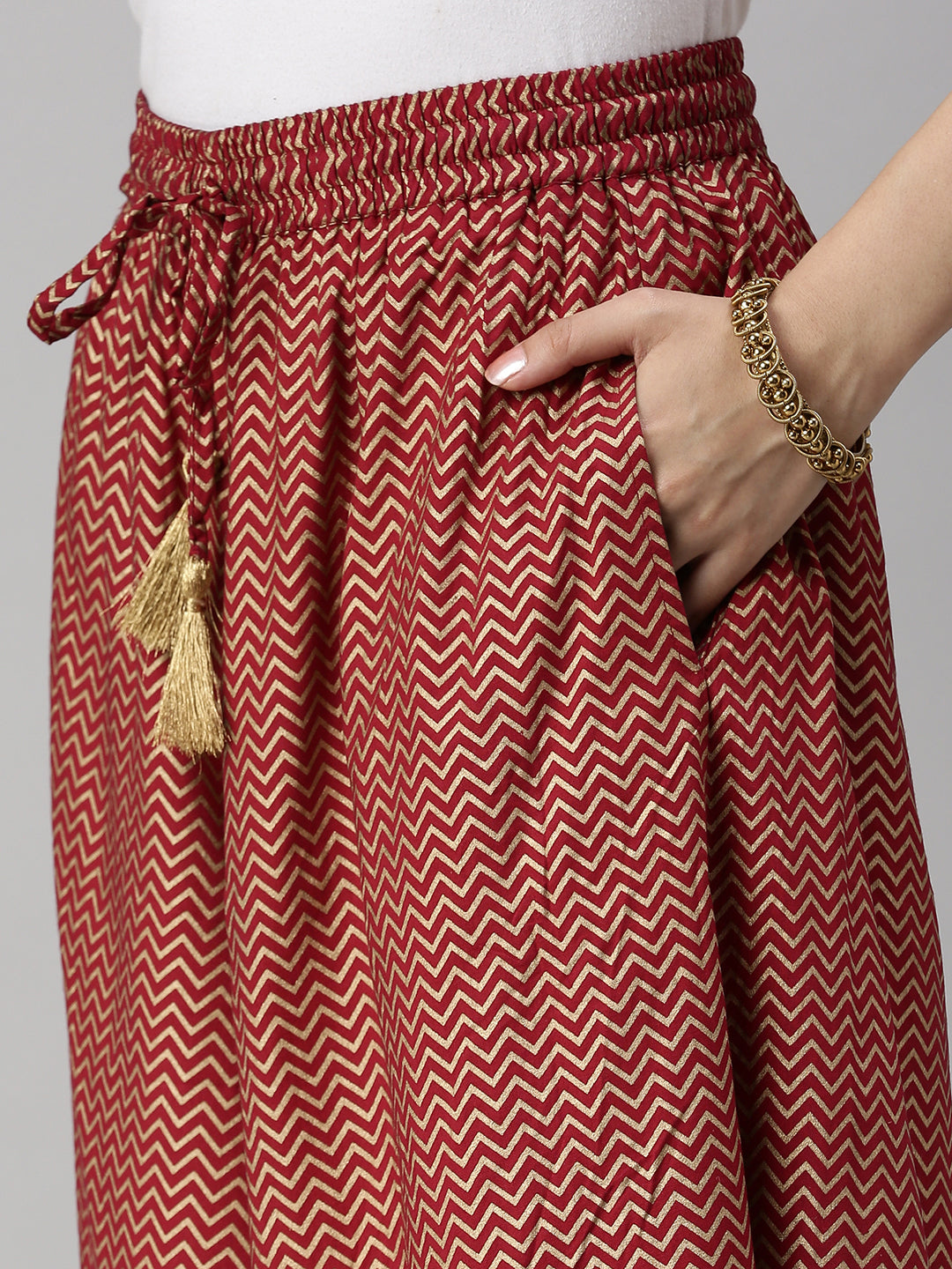 De Moza Womens Printed Culottes Polyester Maroon - De Moza