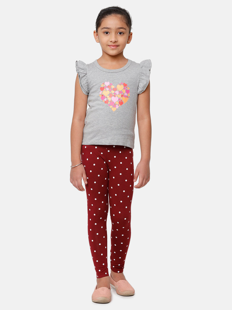 Kids - Girls Printed Top Grey Melange