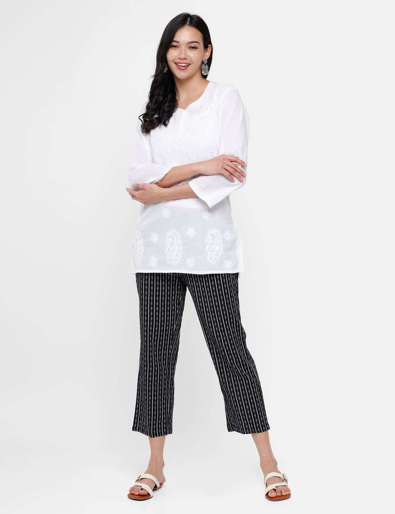 De Moza Ladies Printed Straight Pant Black