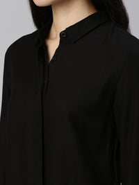 De Moza Womens Shirt Solid Rayon Black - De Moza