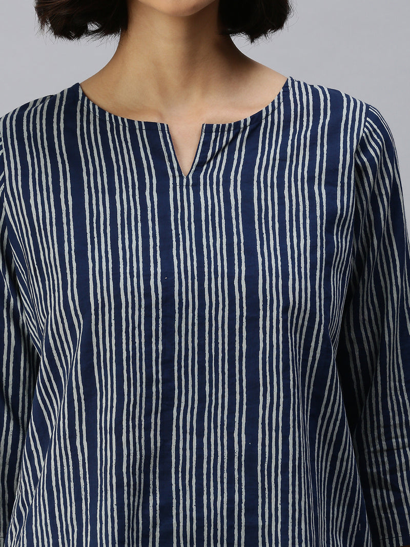 De Moza Ladies Printed Pyjama Set Navy Blue