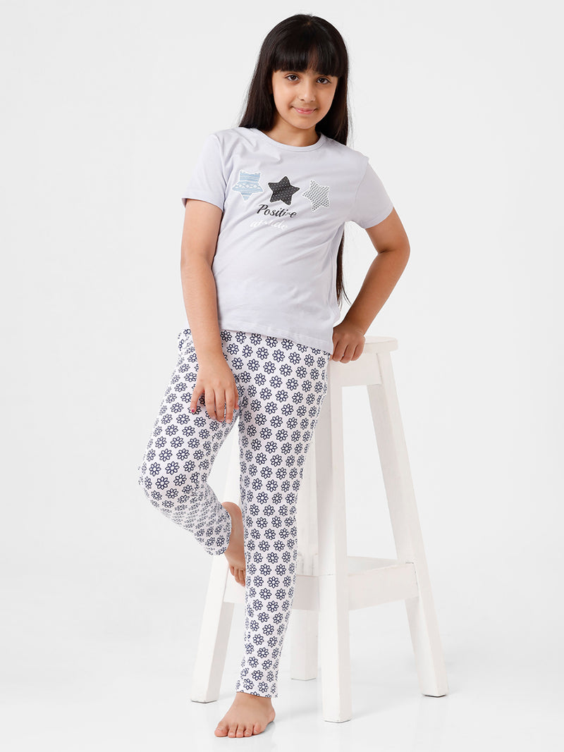 Kids – Girls Printed Pyjama Set Grey Dawn