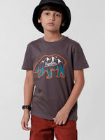 Kids - Boys Printed Half Sleeve T-Shirt Dark Grey