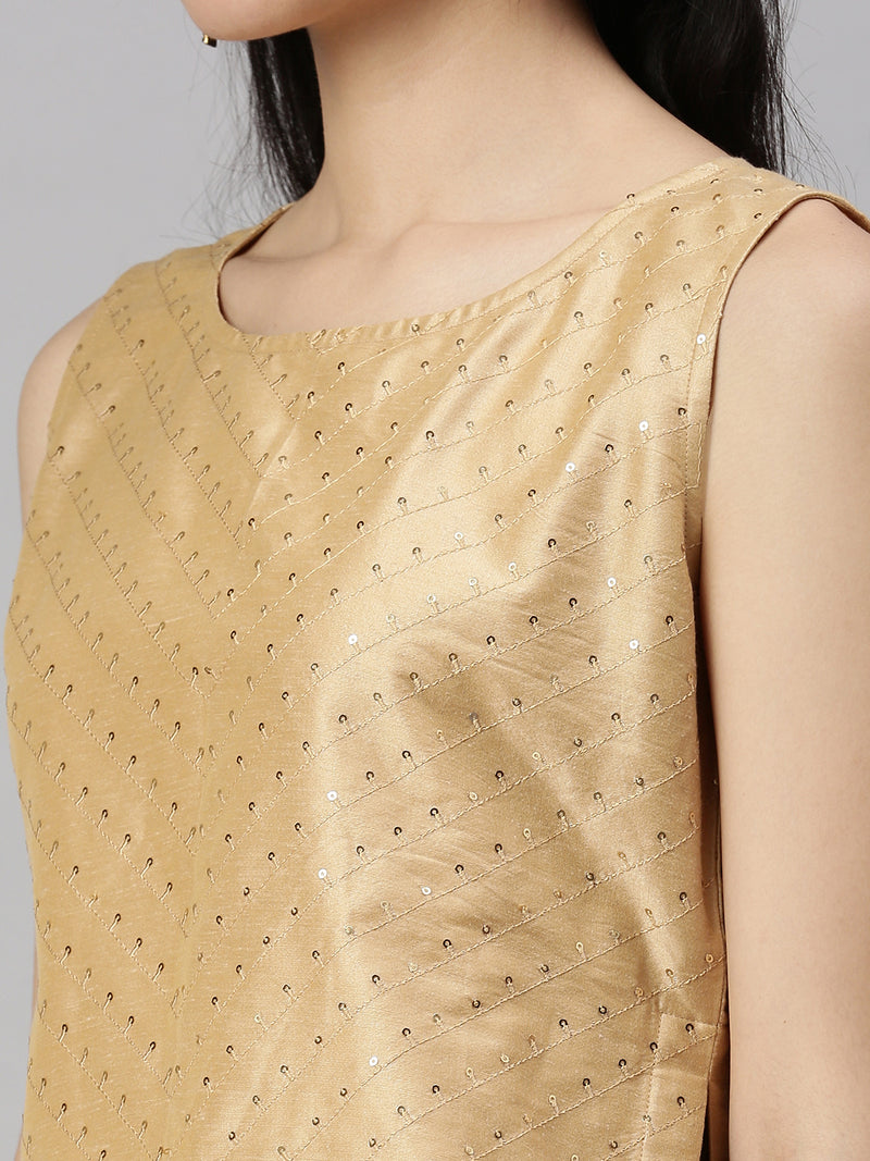 De Moza Womens Sleeveless Crop Top Embroidery Viscose Gold - De Moza