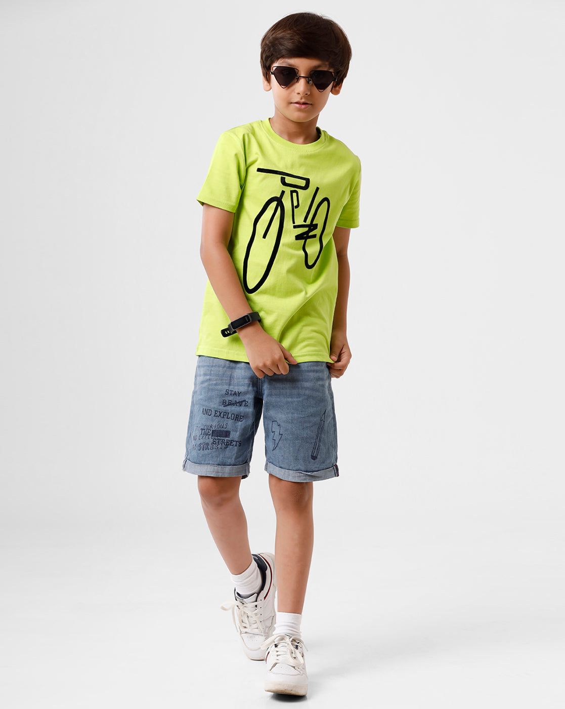 Kids - Boys Printed Half Sleeve T-Shirt Lime