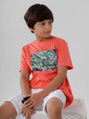 Kids - Boys Printed Half Sleeve T-Shirt Peach