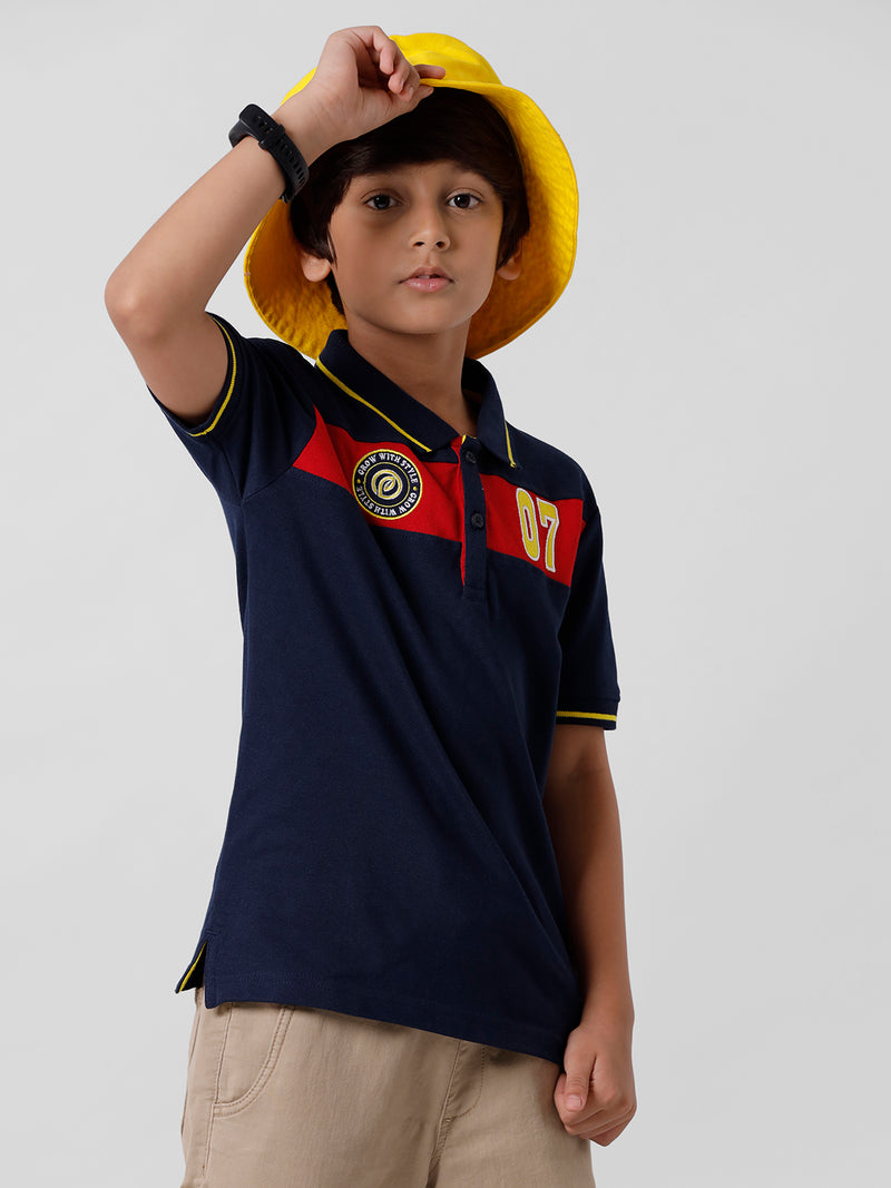 Kids - Boys Printed Half Sleeve T-Shirt Dark Navy Blue