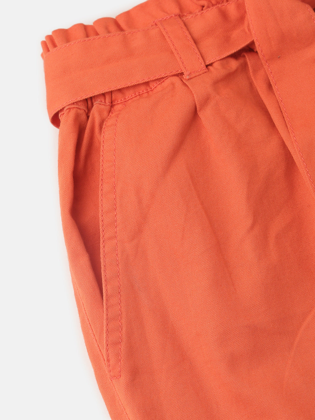 PIPIN Girls Paper Bag Pant Solid Cotton Dusty Rose - De Moza