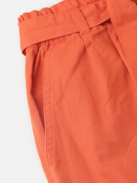 PIPIN Girls Paper Bag Pant Solid Cotton Dusty Rose - De Moza