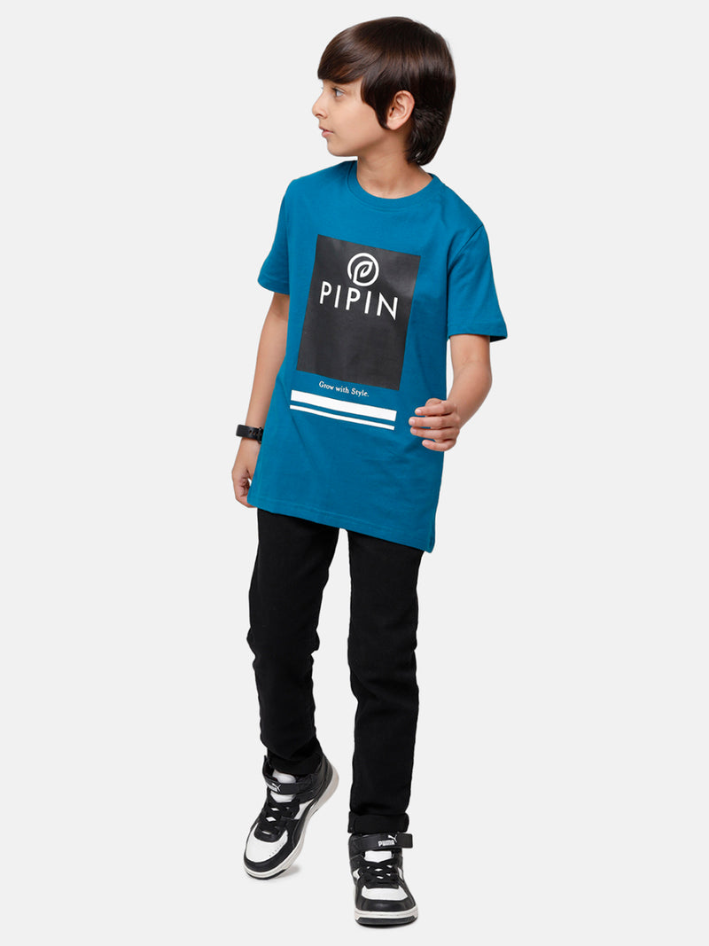 Kids - Boys Printed Half Sleeve T-Shirt Petrol 