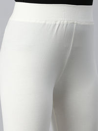 De Moza Ladies Ankle Length Leggings Solid Cotton Offwhite - De Moza