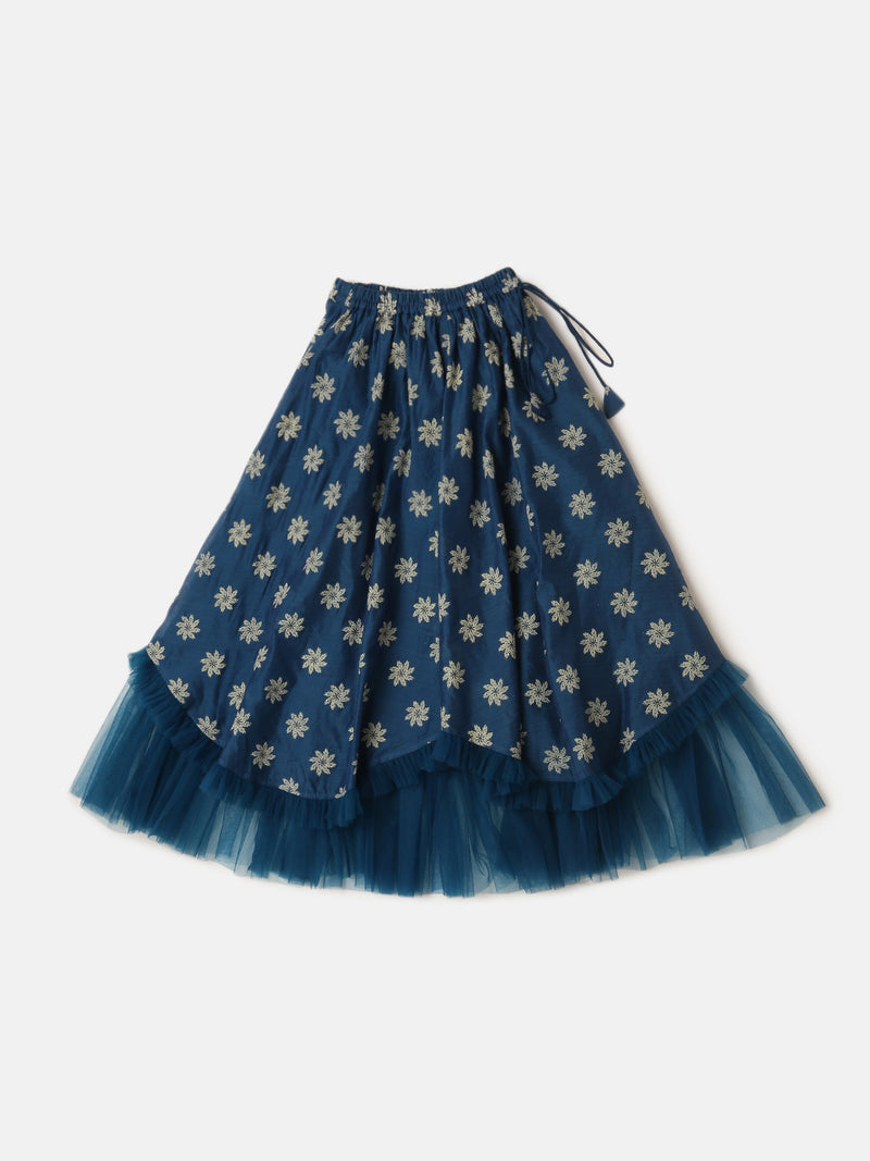 Pipin Girls Printed Lehanga Set Dark Blue