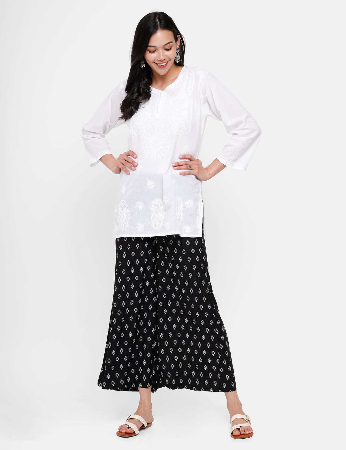 De Moza Ladies Printed Straight Pant Black