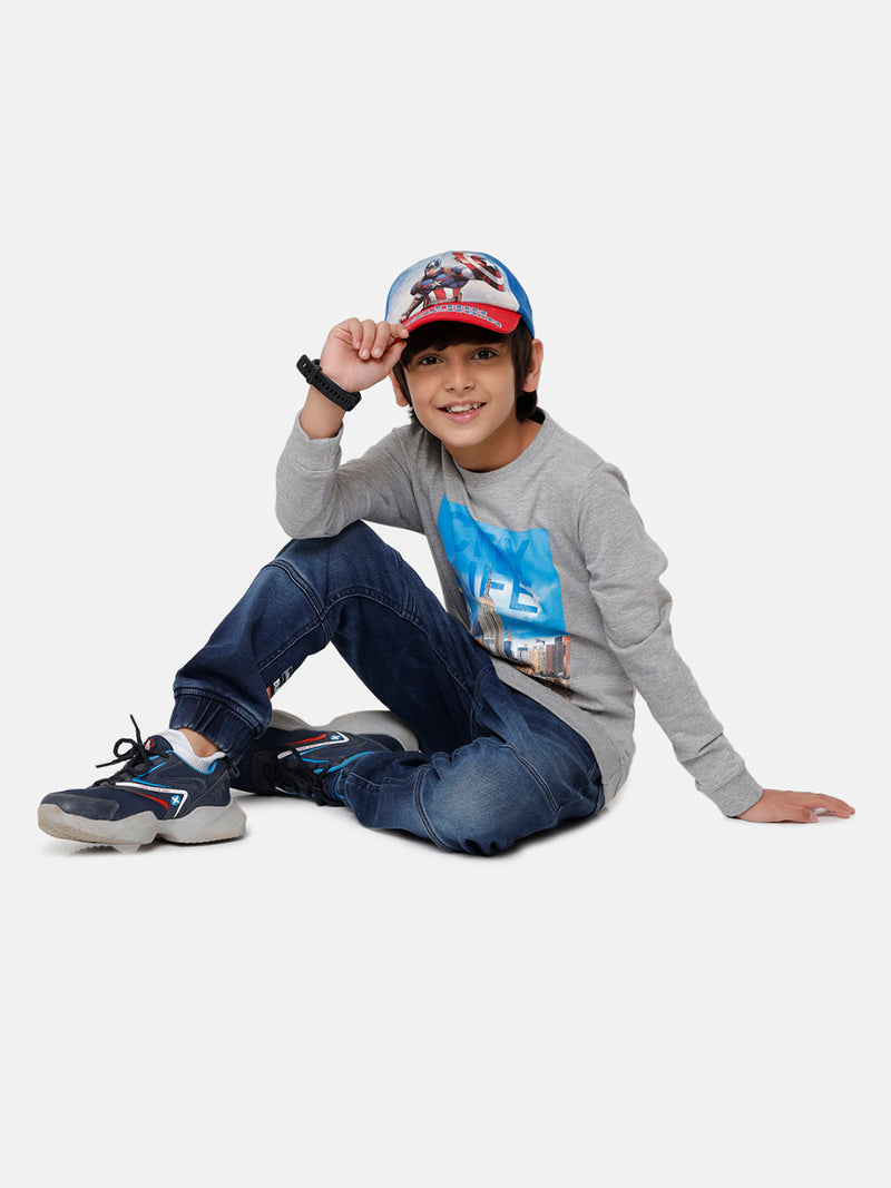 Kids - Boys Printed Sweatshirt Grey Melange