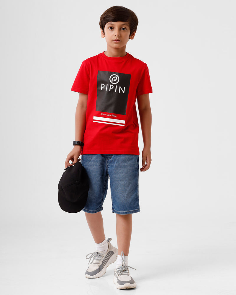Kids - Boys Printed Half Sleeve T-Shirt Raising Red