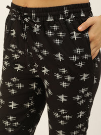 De Moza Ladies Printed Straight Pant Black