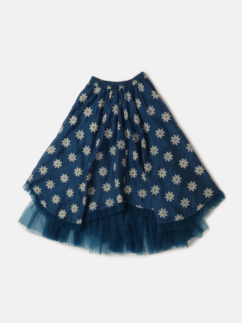 Pipin Girls Printed Lehanga Set Dark Blue