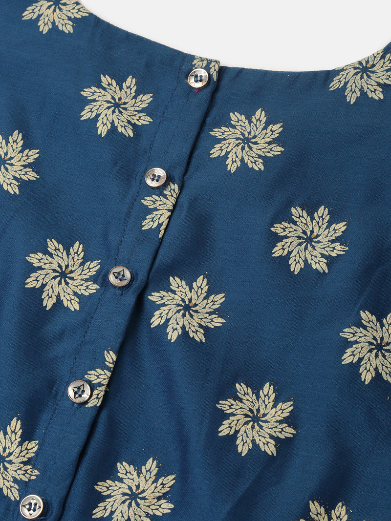 Pipin Girls Printed Lehanga Set Dark Blue