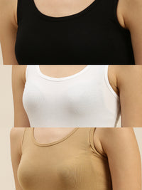 Pack of 3 De Moza Ladies Razor Back Top Black & White & Skin