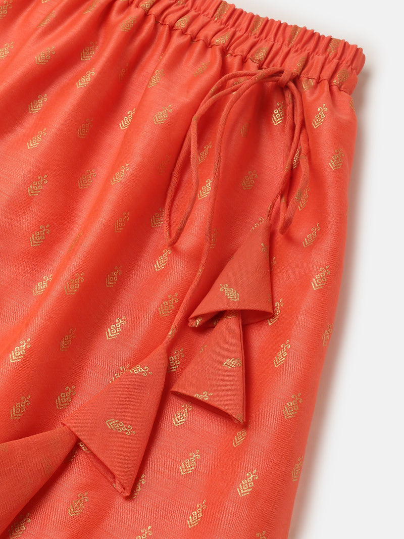 Pipin Girls Printed Lehanga Set Dark Coral