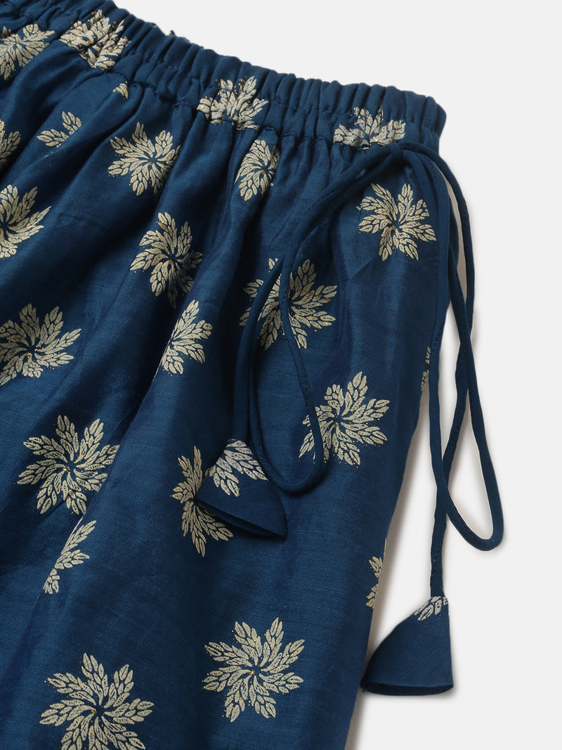 Pipin Girls Printed Lehanga Set Dark Blue