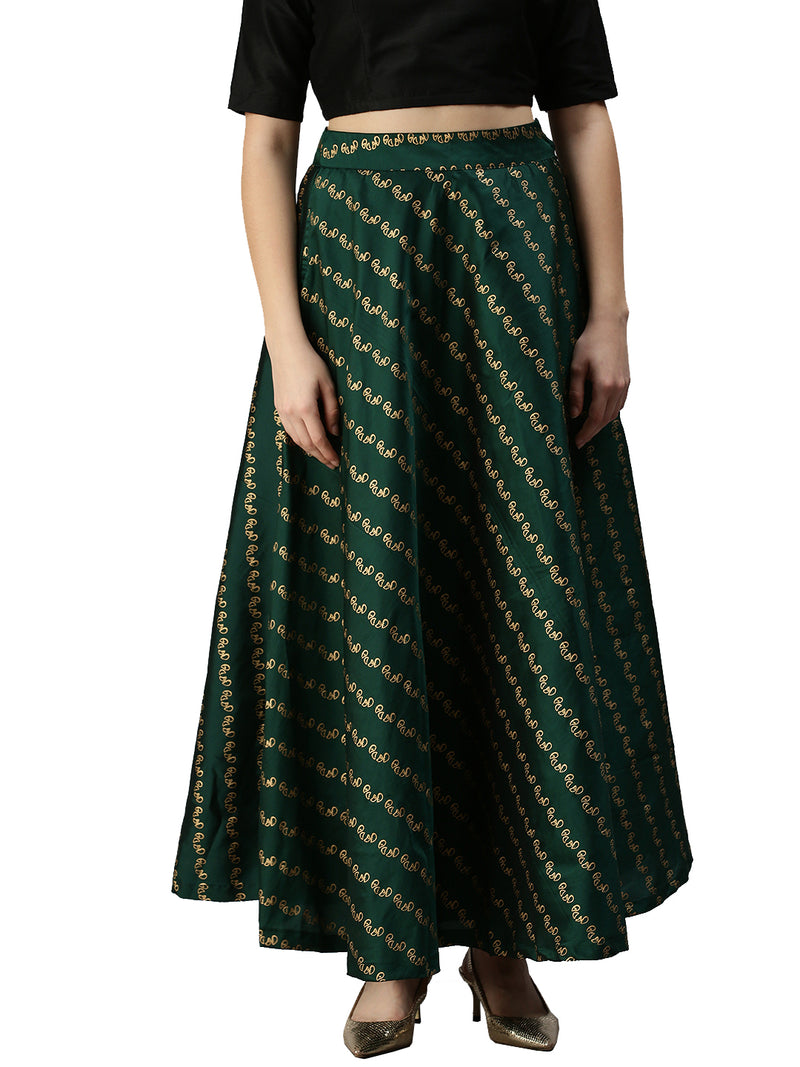 De Moza Women's Co-Ords Sets (Skirt & Blouse) Bottle Green & Gold