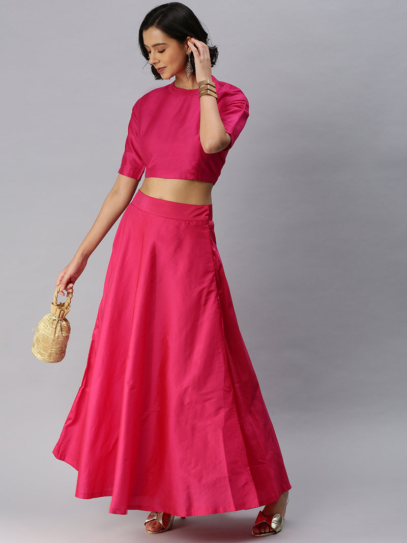 De Moza Women's Co-Ords Sets (Skirt & Blouse) Magenta & Magenta