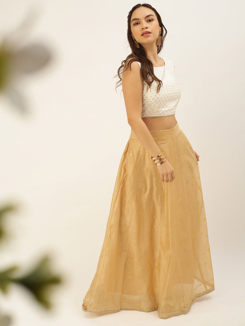 De Moza Women's Co-Ords Sets (Skirt & Blouse) Gold & OffWhite
