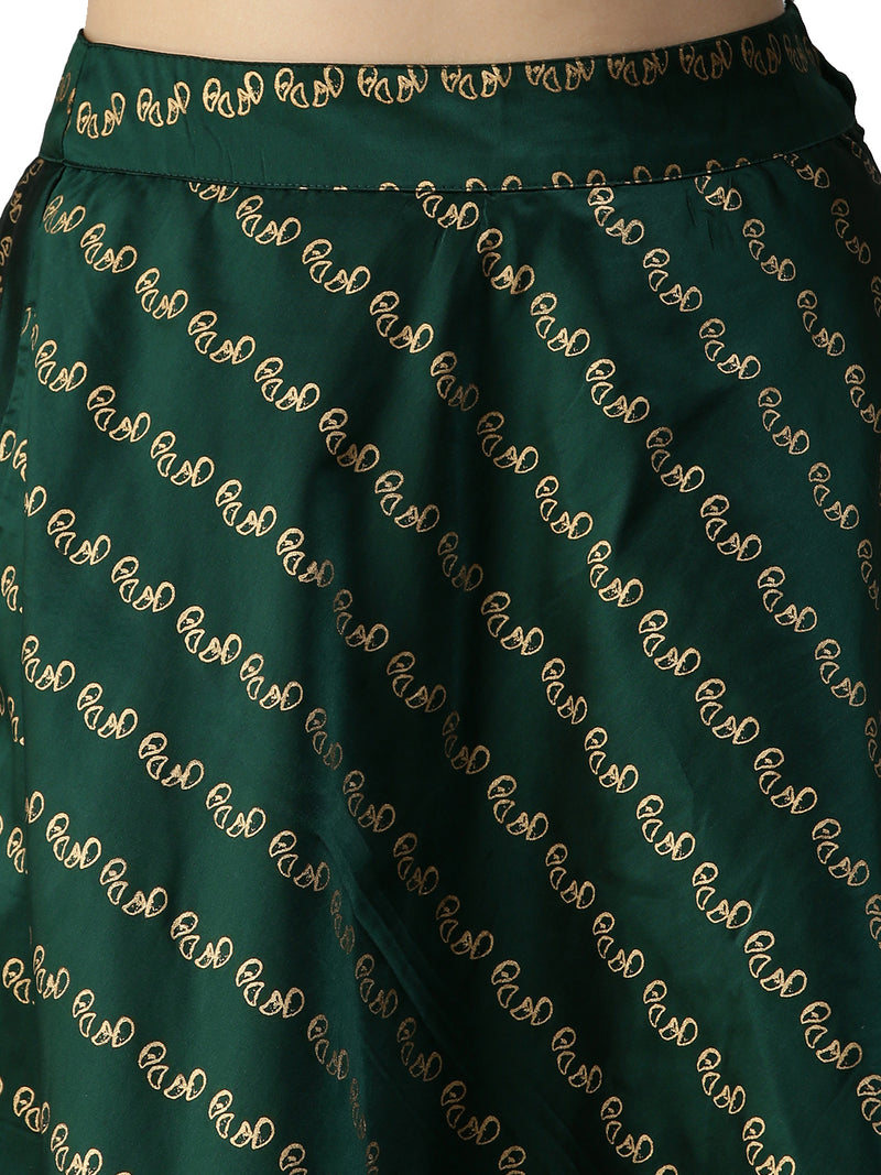 De Moza Women's Co-Ords Sets (Skirt & Blouse) Bottle Green & Gold