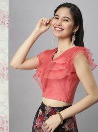 De Moza Women's Co-Ords Sets (Skirt & Blouse) Black & Peach