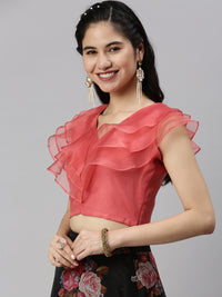 De Moza Women's Co-Ords Sets (Skirt & Blouse) Black & Peach