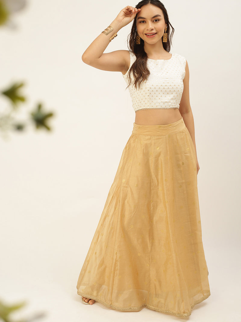 De Moza Women's Co-Ords Sets (Skirt & Blouse) Gold & OffWhite