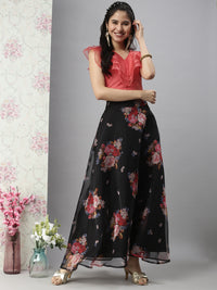 De Moza Women's Co-Ords Sets (Skirt & Blouse) Black & Peach