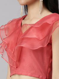 De Moza Women's Co-Ords Sets (Skirt & Blouse) Black & Peach