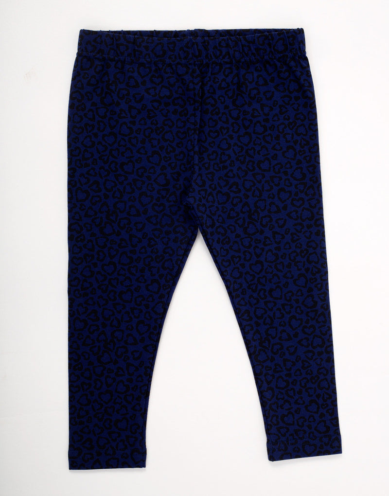 Kids - Girls Ankle Length Leggings Navy Blue with Black Print - De Moza (7713542787)