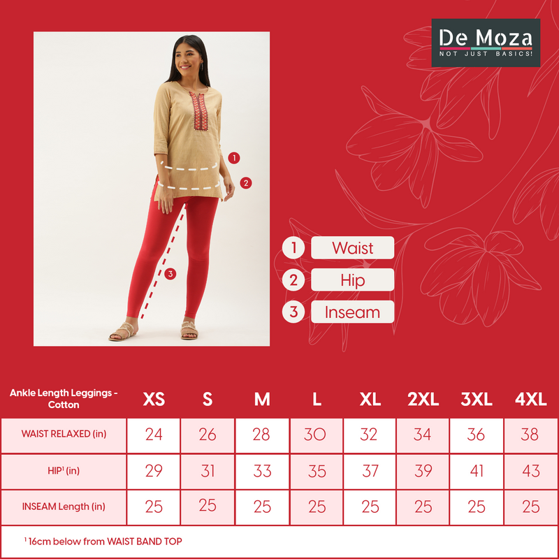 De Moza - Women's Red Leggings Ankle Length - De Moza
